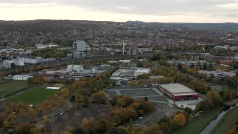 drone aerial cityscape of a typical german city