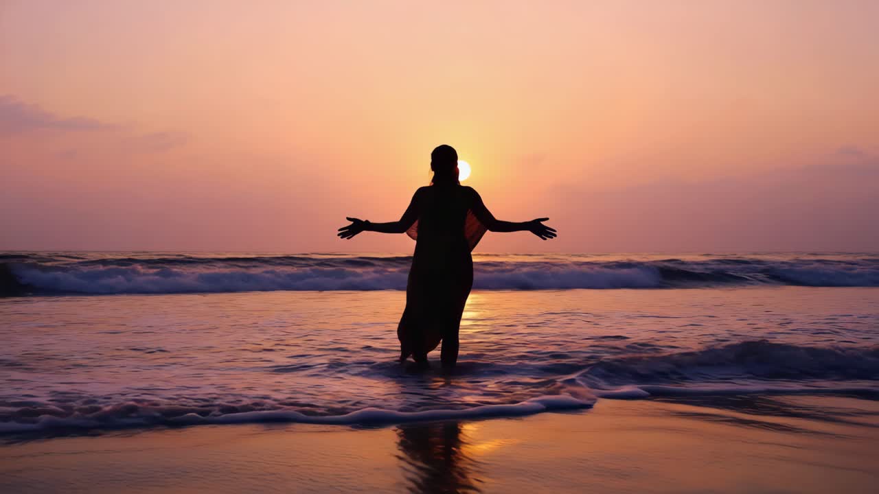 Woman enjoying a sunset at the beach