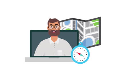 hombre y portátil con aplicación de tecnología gps