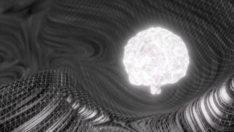 glowing white human brain above abstract digital mesh background. artificial intelligence and neural network concept. design for banner, poster, wallpaper