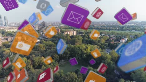 colourful cubes floating over landscape