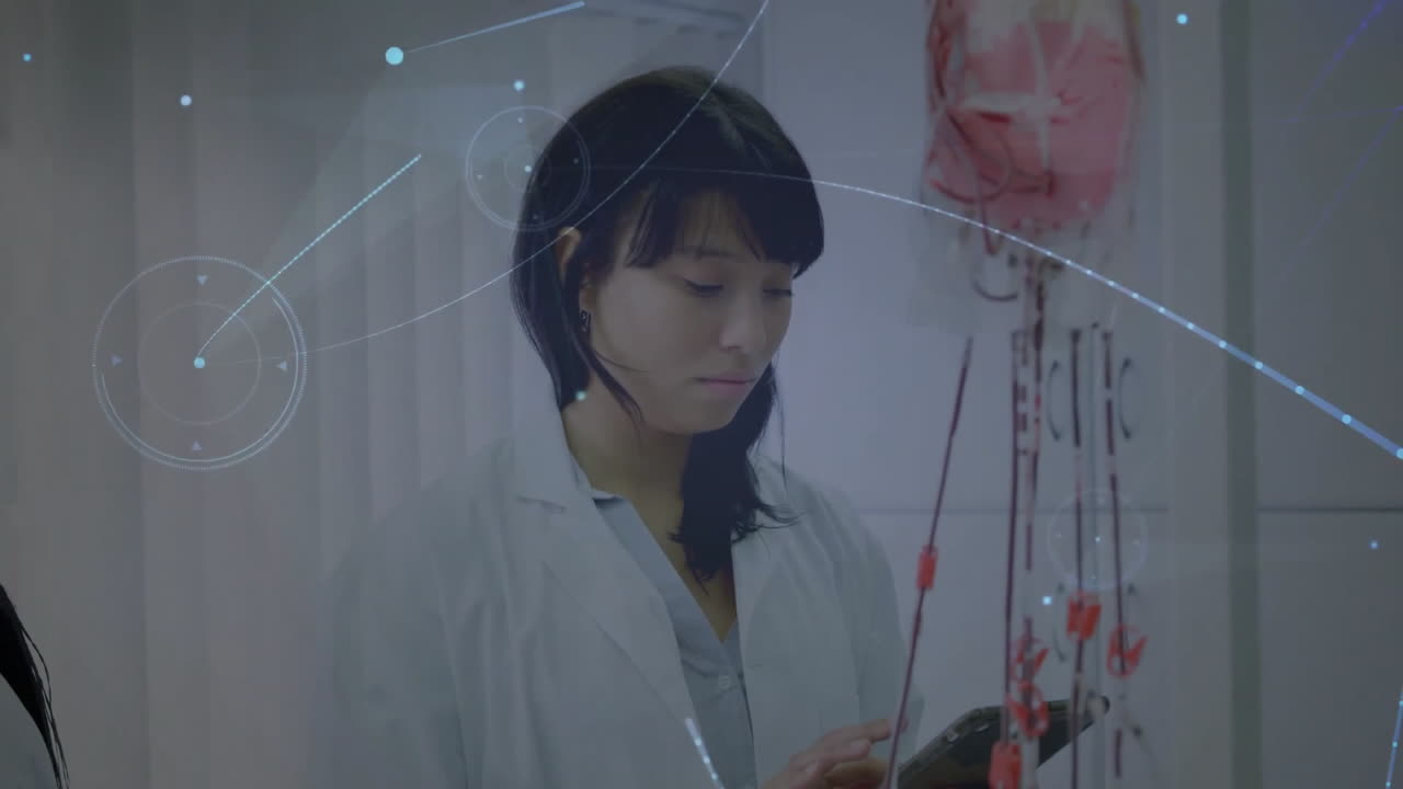 두 인종의 여성 과학자에 대한 연결의 애니메이션