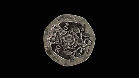 united kingdom 20 pence 2004 reverse with crowned tudor rose, macro loop on black background