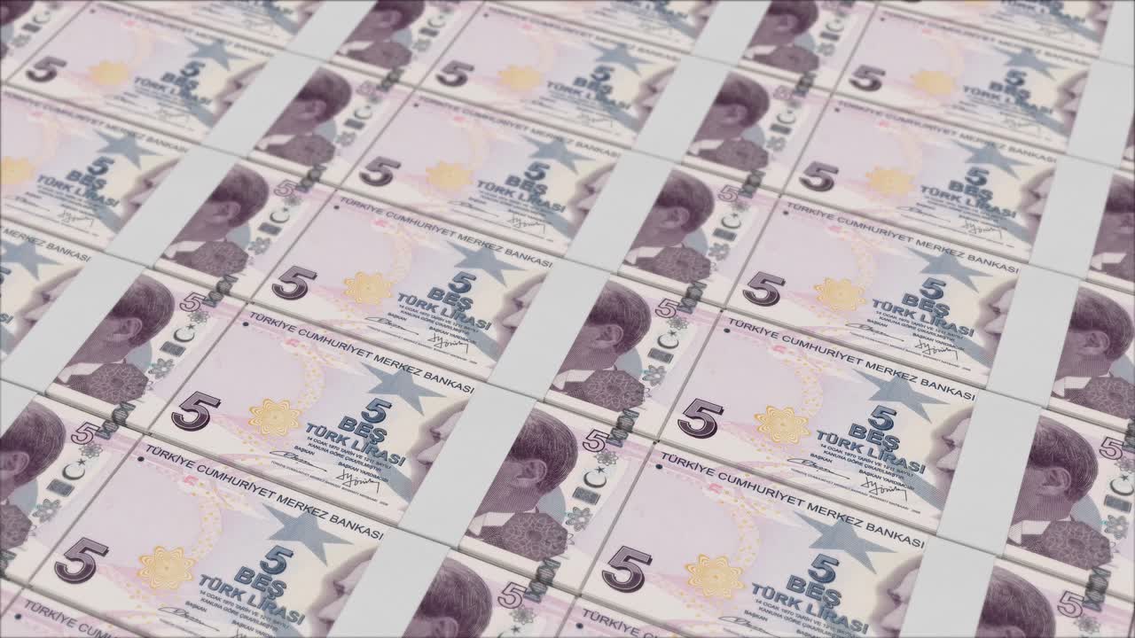 5 TURKISH LIRA banknotes printing by a money press