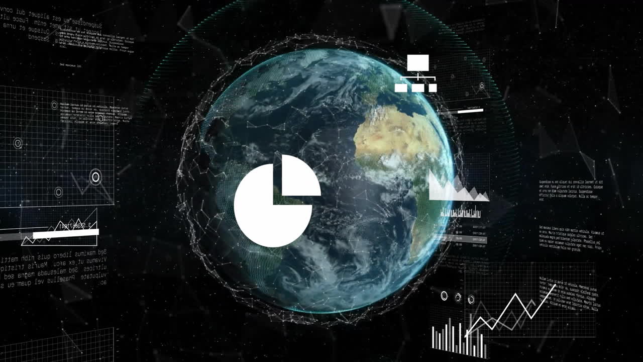 Animation of statistics and data processing over globe