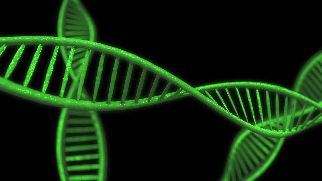cadena de adn animada. cadena de adn verde en cámara lenta - animación en 3d
