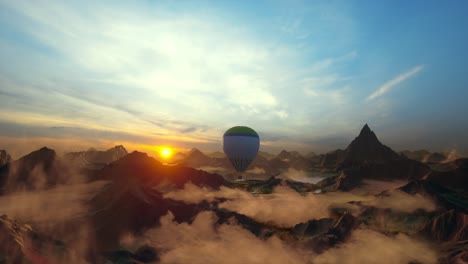 beautiful inspirational landscape with hot air balloon flying in the sky, travel destination