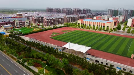 중국 난하이 신구의 현대 도시화 단지에 있는 축구장 조감도