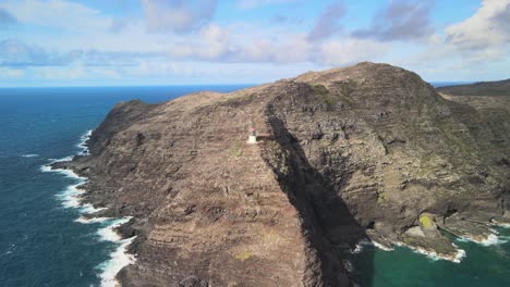 aerial panning left view of the makapuu lighthouse in waimanalo hawaii