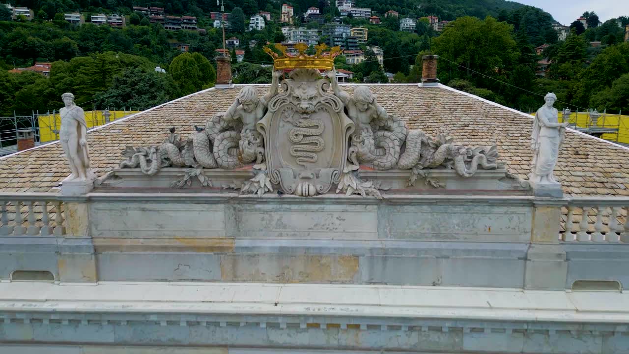 4K Aerial Drone Video of the Beautiful Neoclassical Architecture of Villa Olmo on Lake Como, Italy