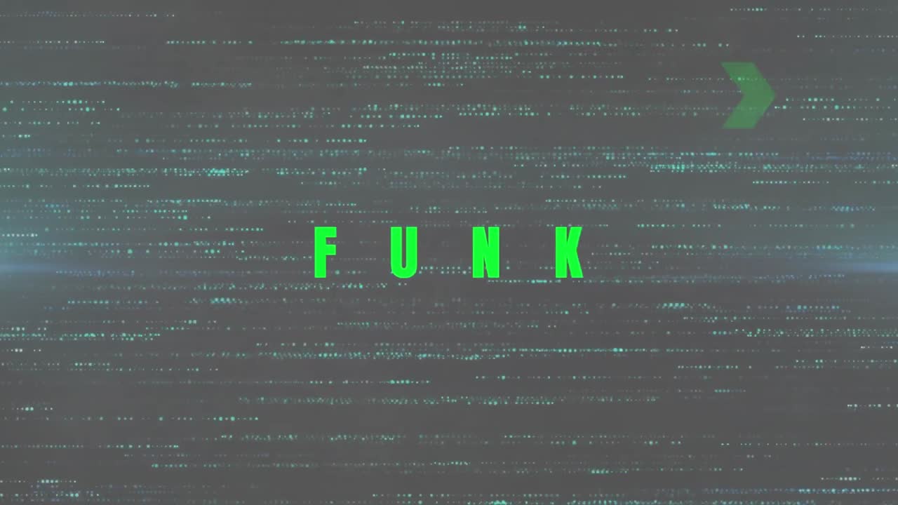 Animation of funk green text over flickering stripes
