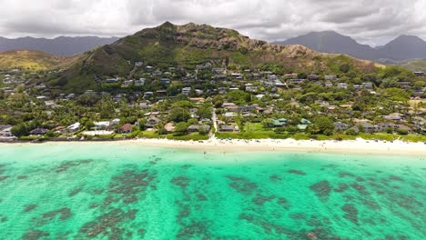 aerial view of lanikai beach and oahu island, hawaii usa, drone shot