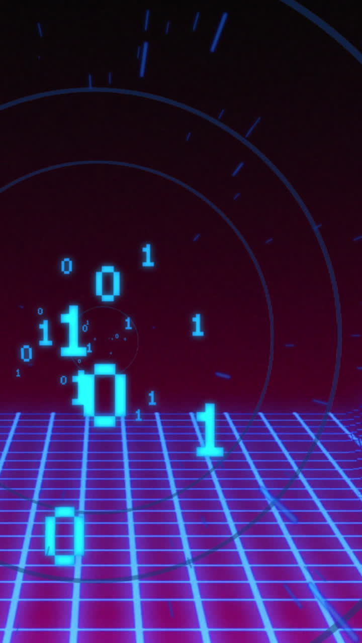 animación de codificación binaria y montañas digitales sobre círculos