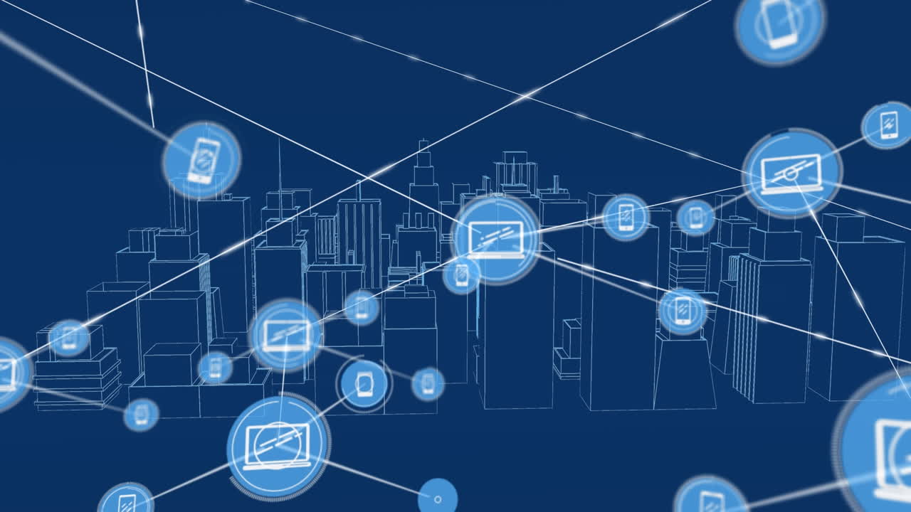 Animation of a city network and devices.