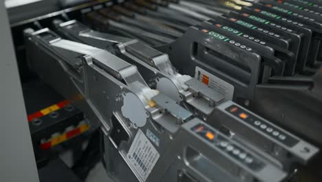 close-up view of an automated assembly machine