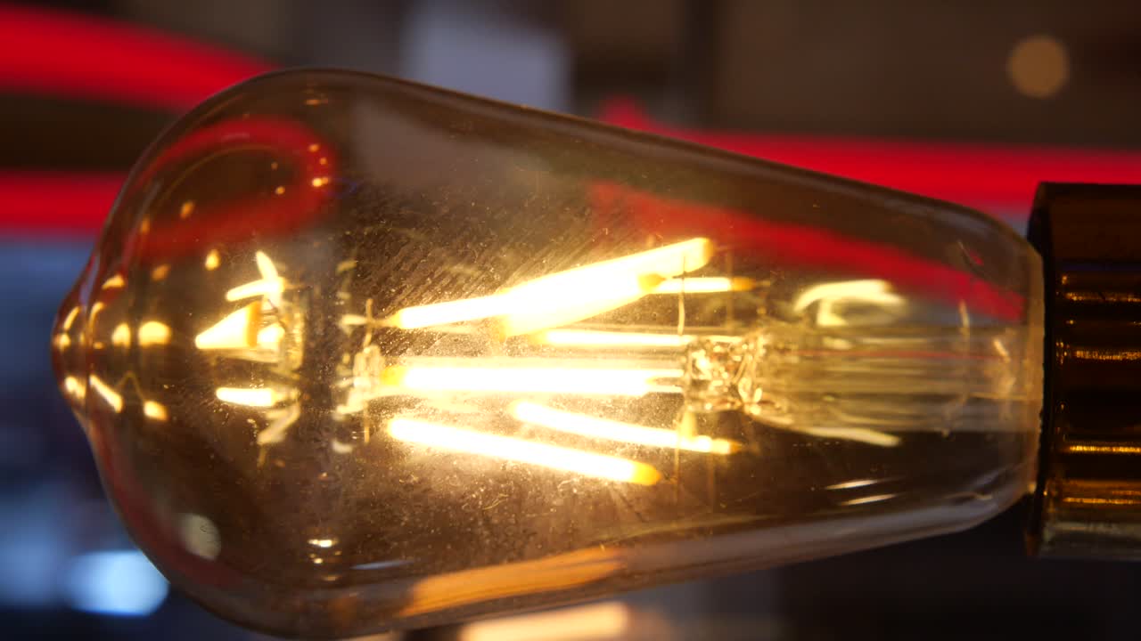 Close up of a lit Edison bulb