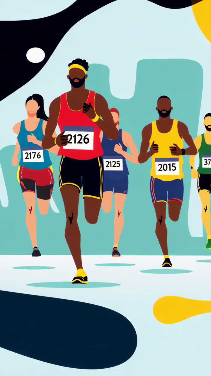 Stylized illustration of people running a marathon race