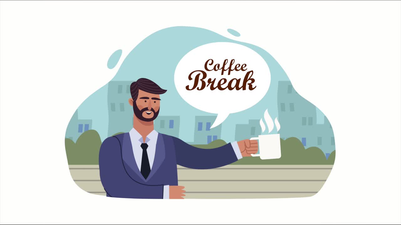 coffee shop animation with businessman client scene