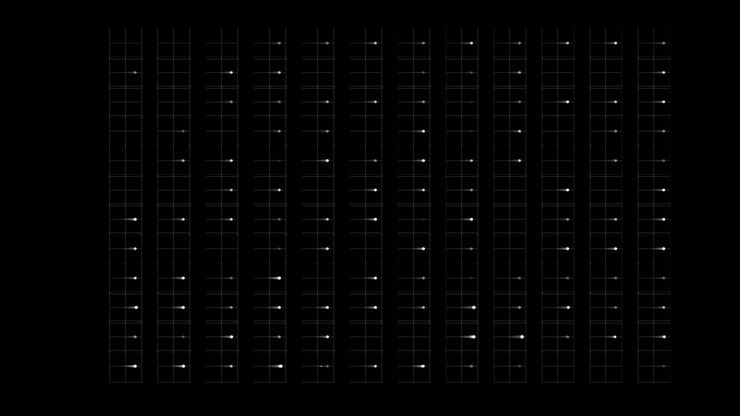 Griglia digitale astratta con animazione di punti dati in movimento