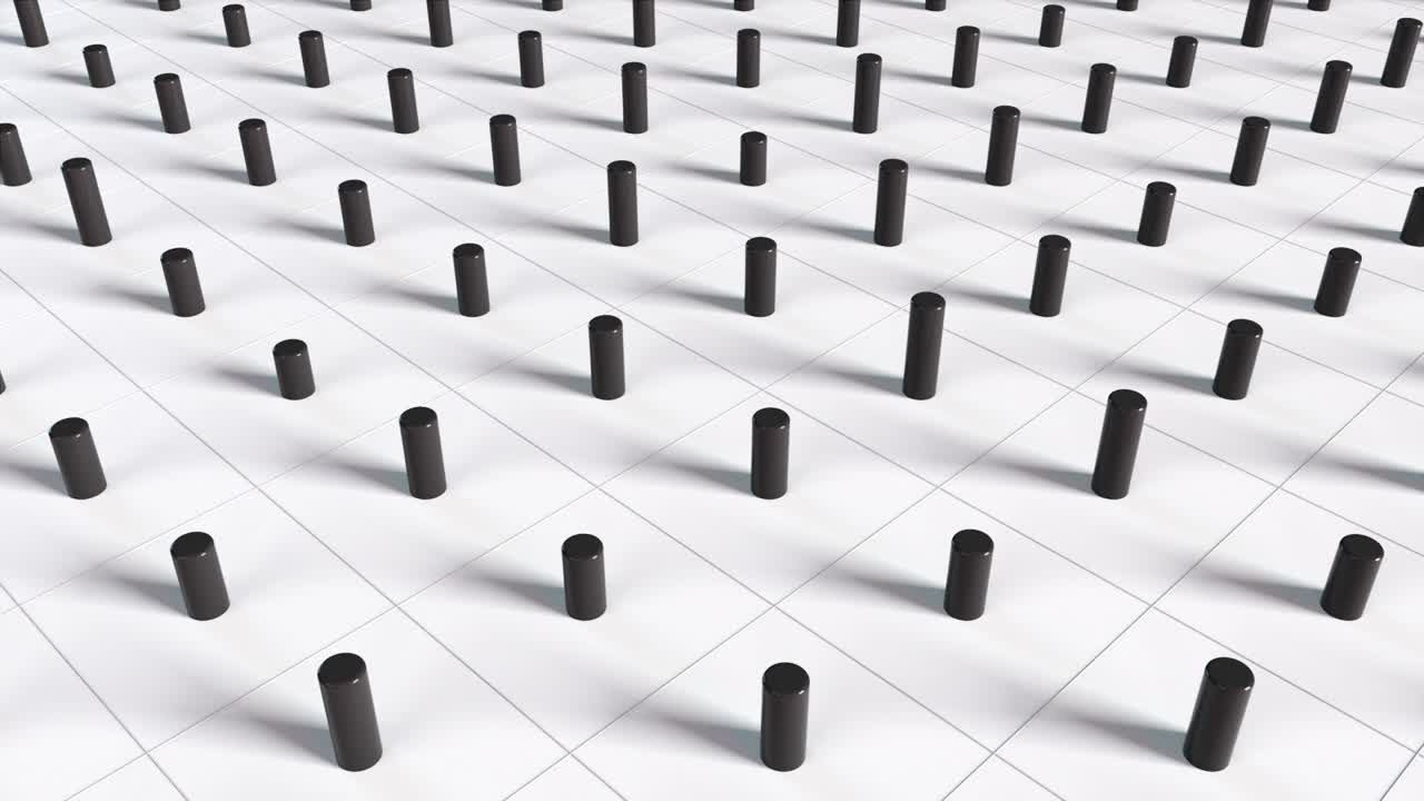 piano con numerosi cilindri ripetitivi. sfondo isometrico con effetto dinamico. sfondo di rendering 3d generato dal computer