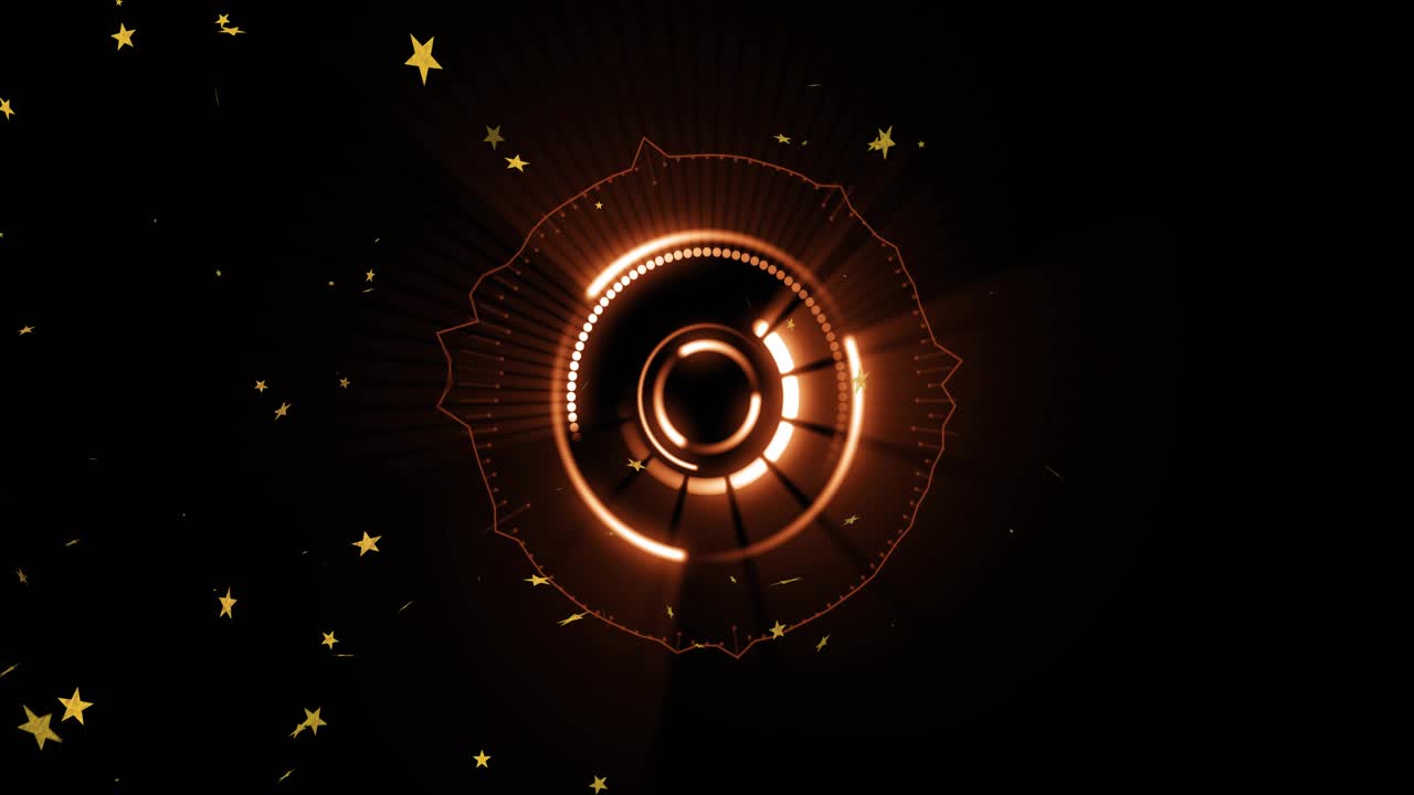 Glowing orb starting rotation with dotted LED arc sweeping, pulsing, rotating, forming steady loop