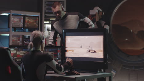 mars rover simulation in a space research control room