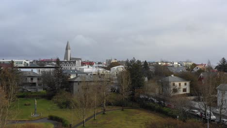 aerial view of hallgrimskirkja church in reykjavik in iceland