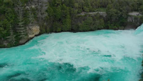 slowmo - aerial drone panning wide shot of huka falls, new zealand