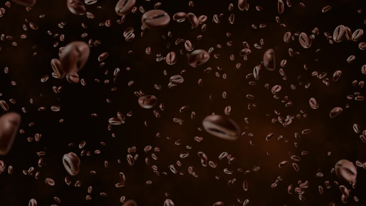 Brown coffee beans falling in slow motion green screen loop animation background 4k 3d delicious