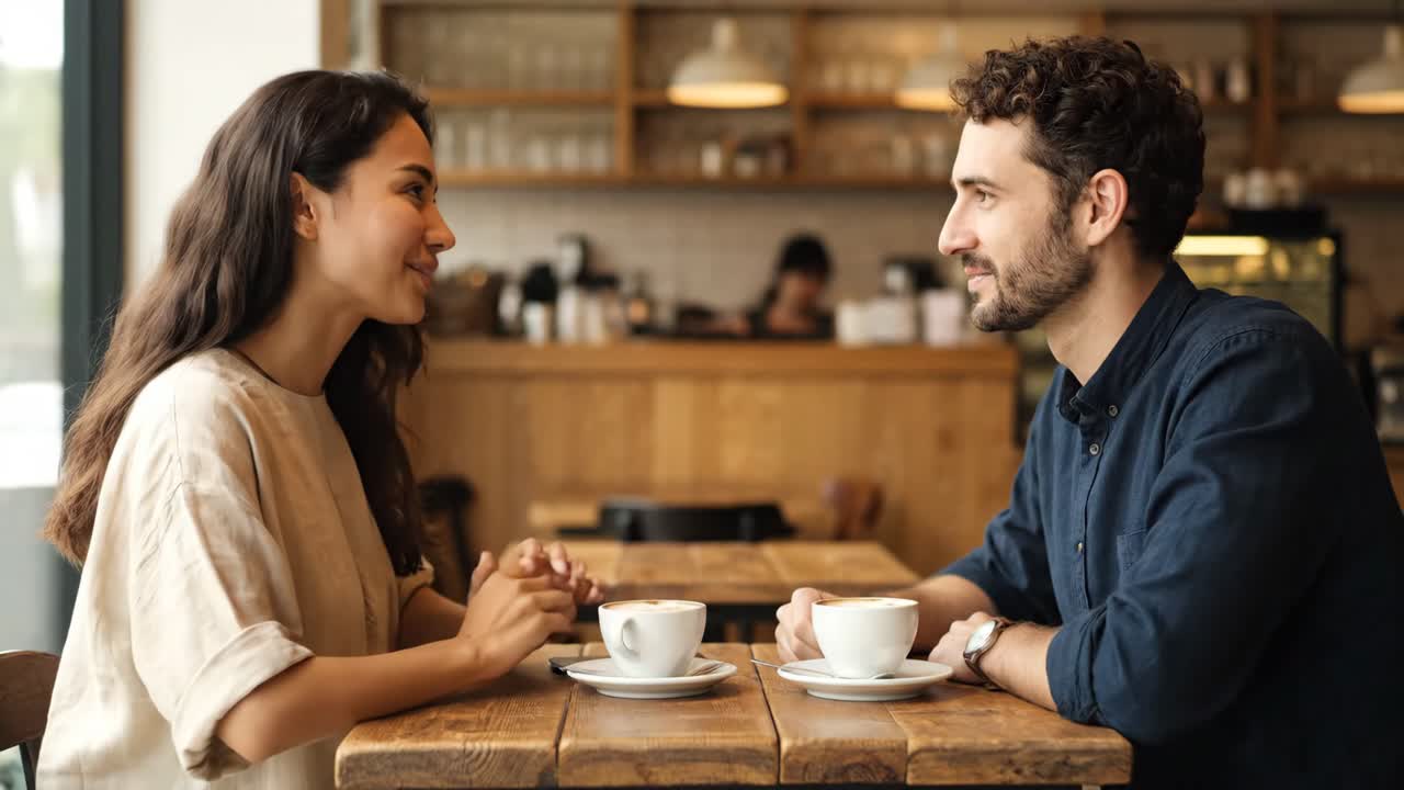 Una pareja bebiendo café en una cafetería.