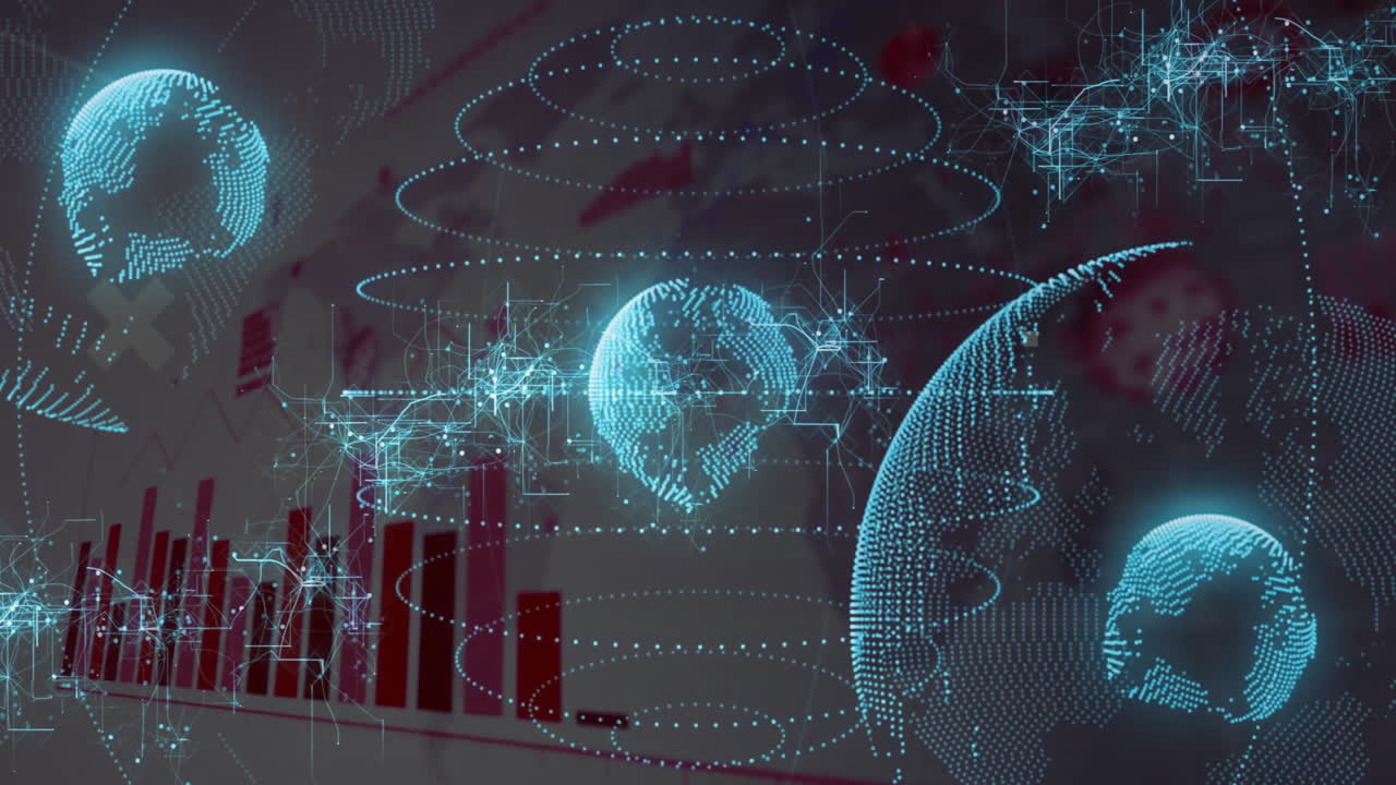 Animation of connections and digital data processing over globes