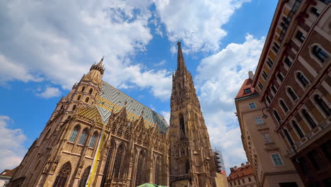 vienna, austria - june 9, 2025: fantastic architecture of saint stephen's cathedral. low angle view at the famous landmark of vienna, austria