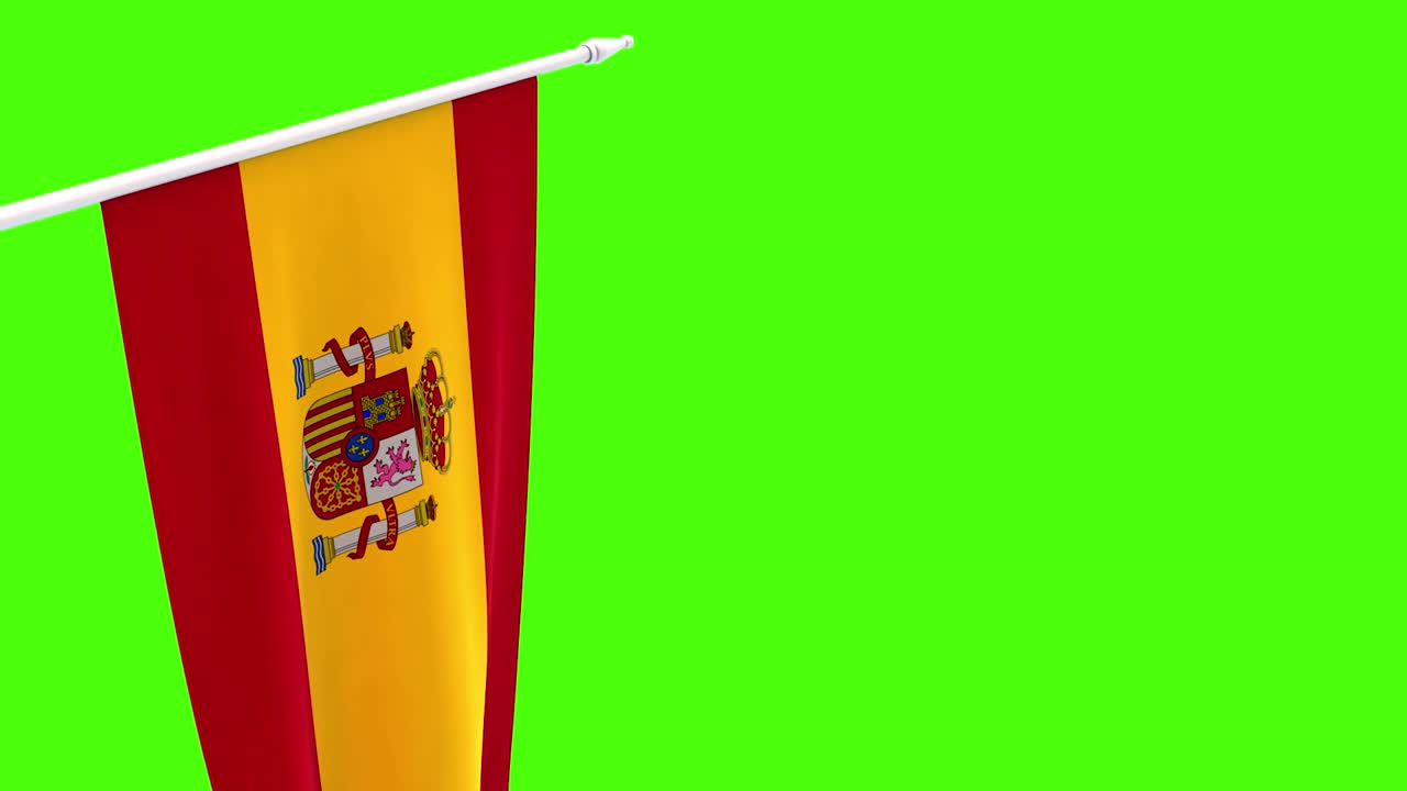 bandera oficial española agitando suavemente en el viento. bandera del reino de españa con el escudo de armas,
