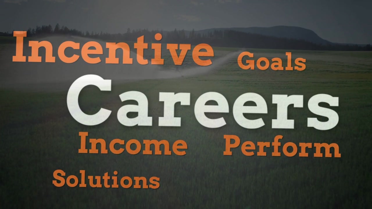 Fading overlay sparking words cycling over field with spray arc showing Education Motivate Careers