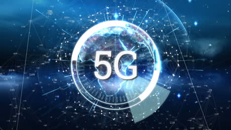 animation of 5g text with globe and network of connections