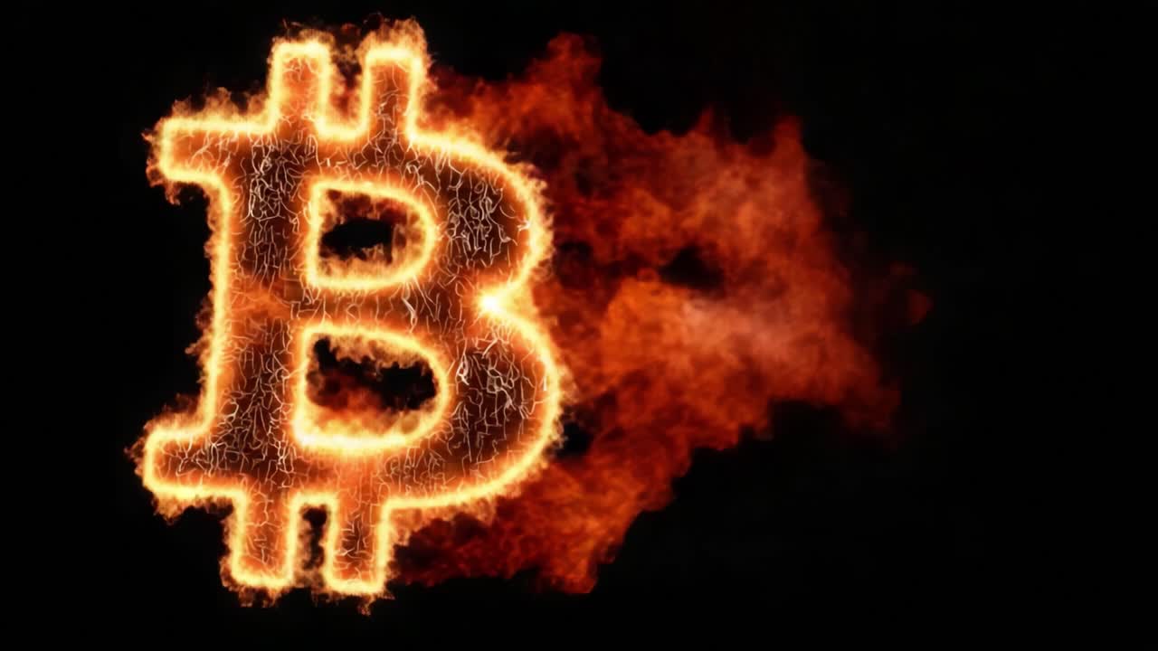 Explosive Bitcoin Symbol Ignited in Flames: A Captivating Visual Representation of Cryptocurrency Dynamics and the Fiery Passion Surrounding Digital Currency