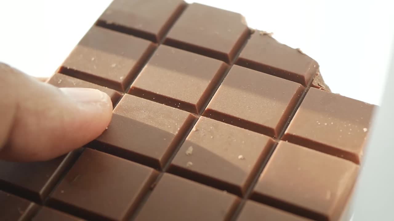 Chocolate bar held by a finger
