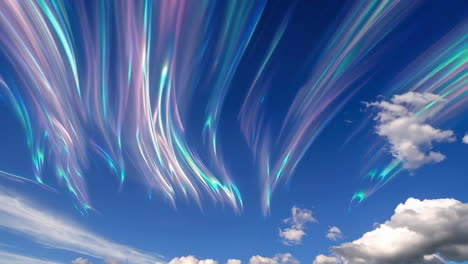 Vibrant Abstract Light Streaks in a Blue Sky with Clouds