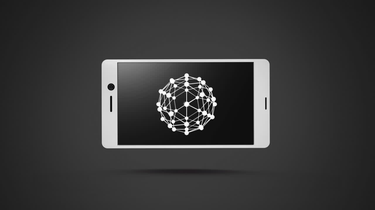 Smartphone con una sfera wireframe sul suo schermo