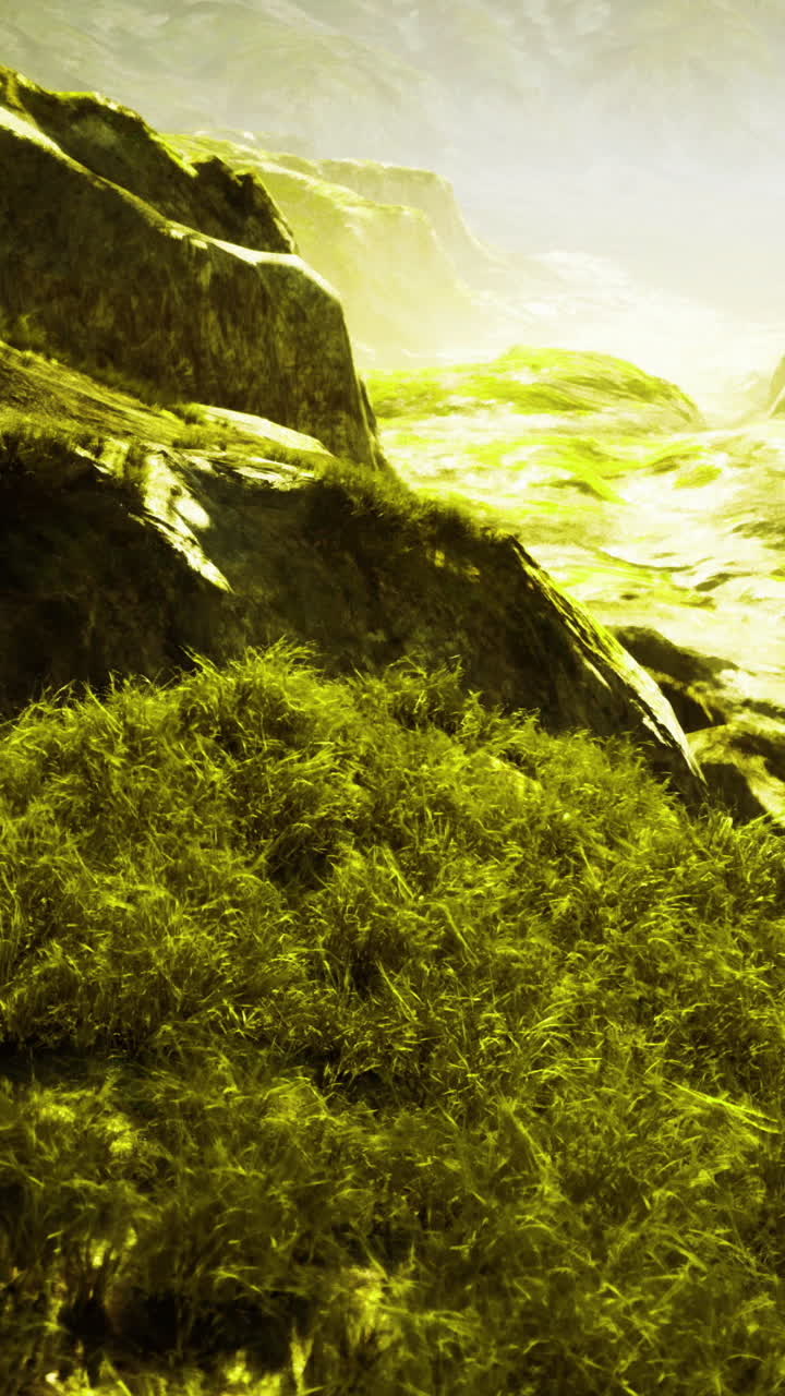 La bellezza della natura illumina una serena valle all'alba con vivaci tonalità di verde