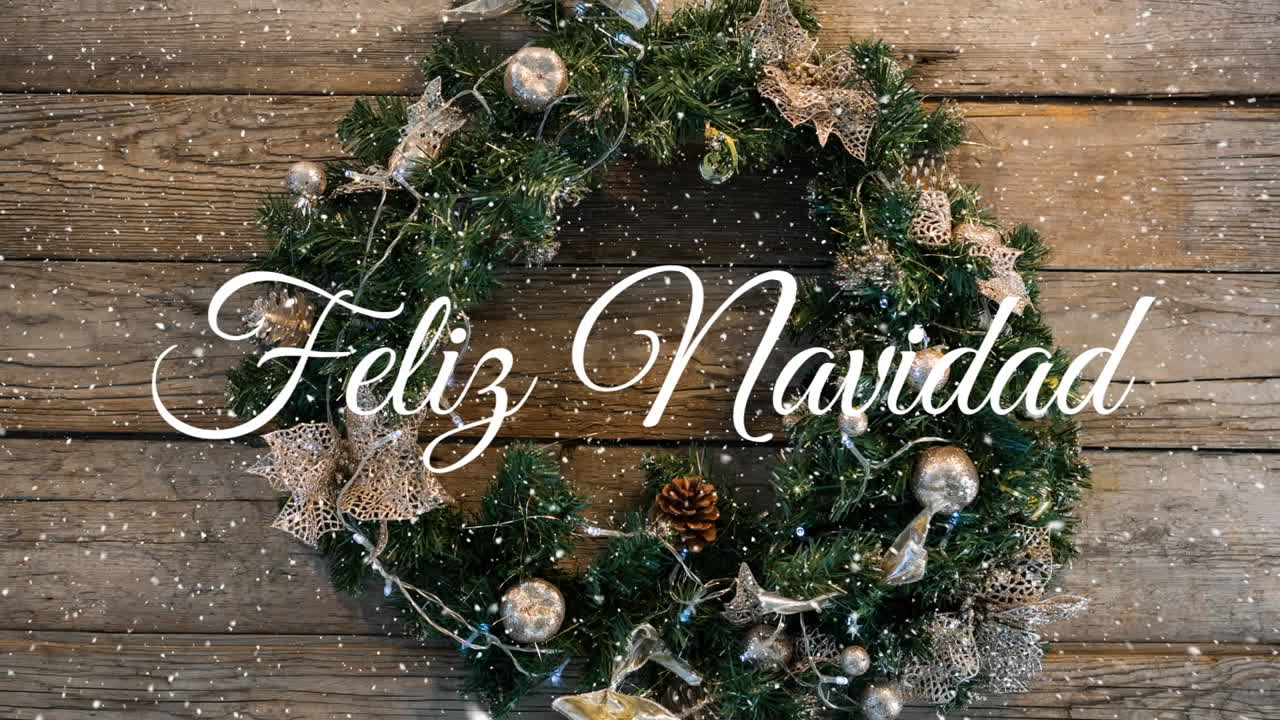 animación de feliz navidad saludos de navidad texto sobre corona de navidad