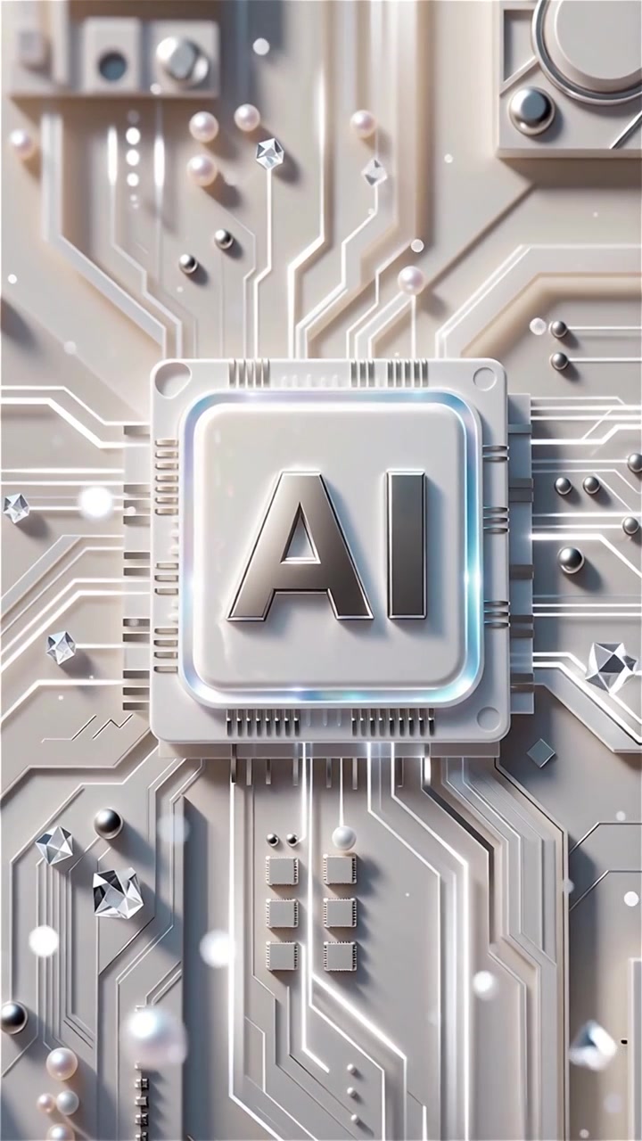 Sfondo tecnologico futuristico con chip AI e scheda madre