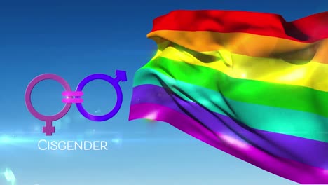 cisgender symbol with rainbow flag on blue sky