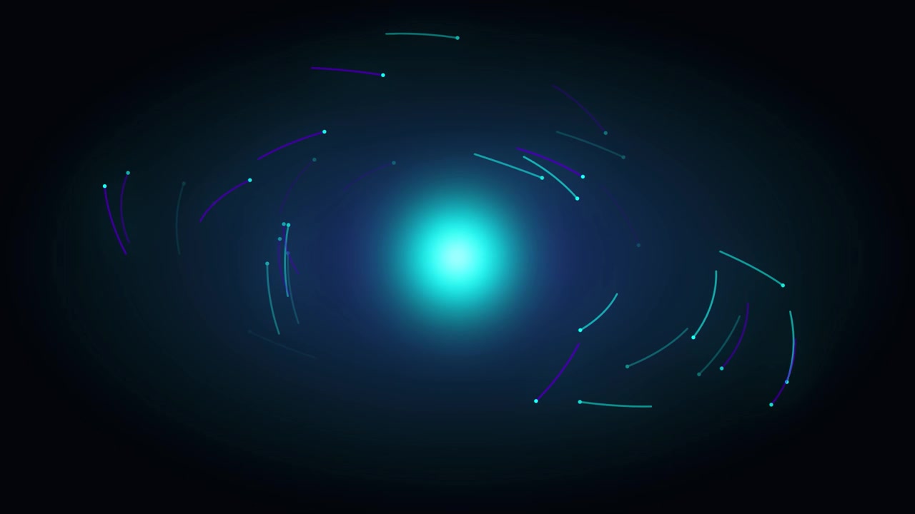 Abstract Motion Graphics of Glowing Particles Orbiting a Central Light