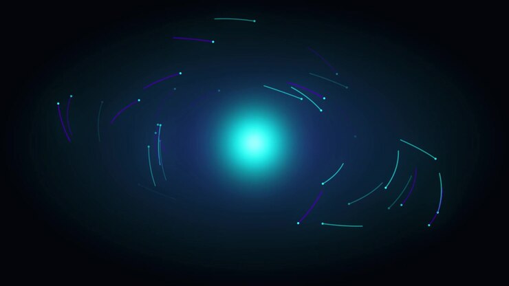 Abstract Motion Graphics of Glowing Particles Orbiting a Central Light