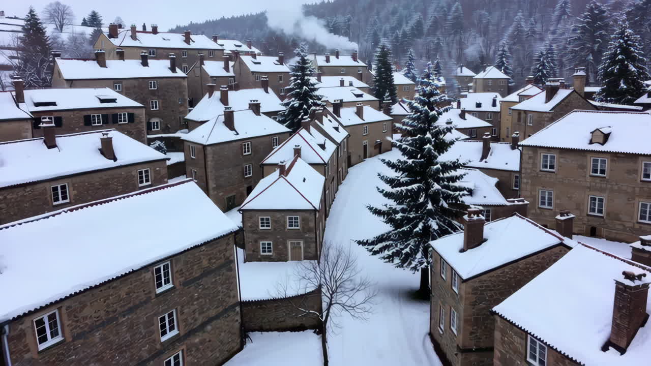 겨울에 눈 인 마을