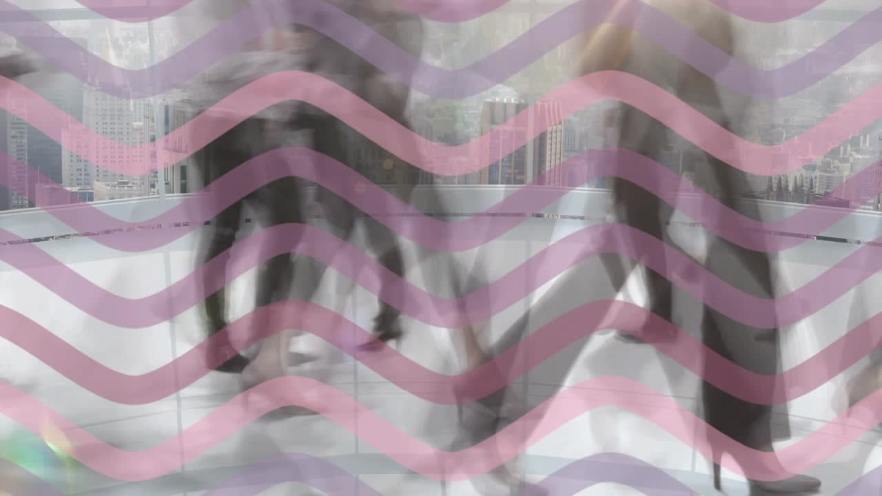 Animation av former över olika affärspersoner som går.