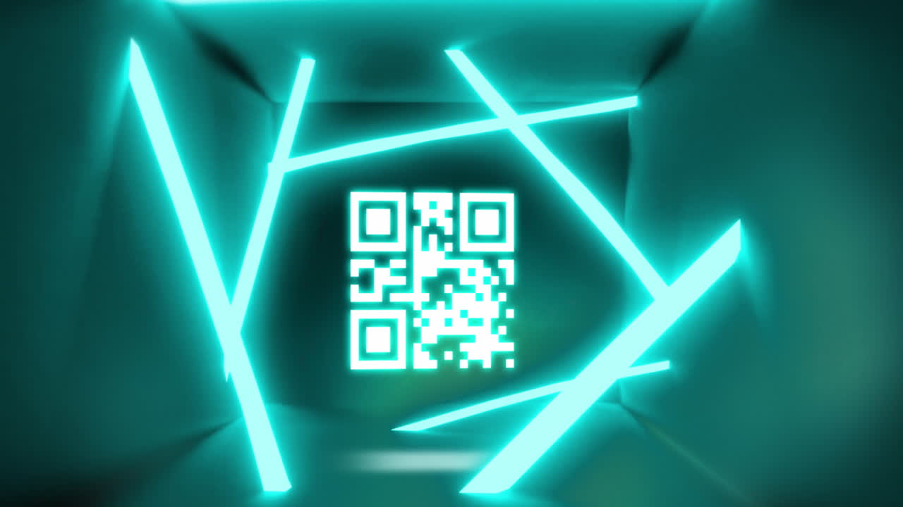 animación del procesamiento de datos de código qr sobre líneas verdes de neón de fondo