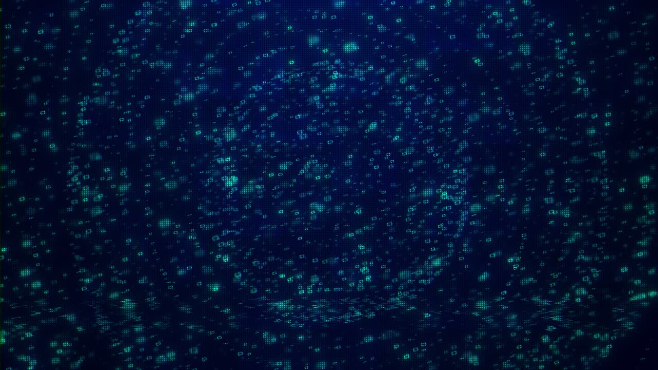 Glowing blue particles drift dark digital space reflective surface effect futuristic technology data