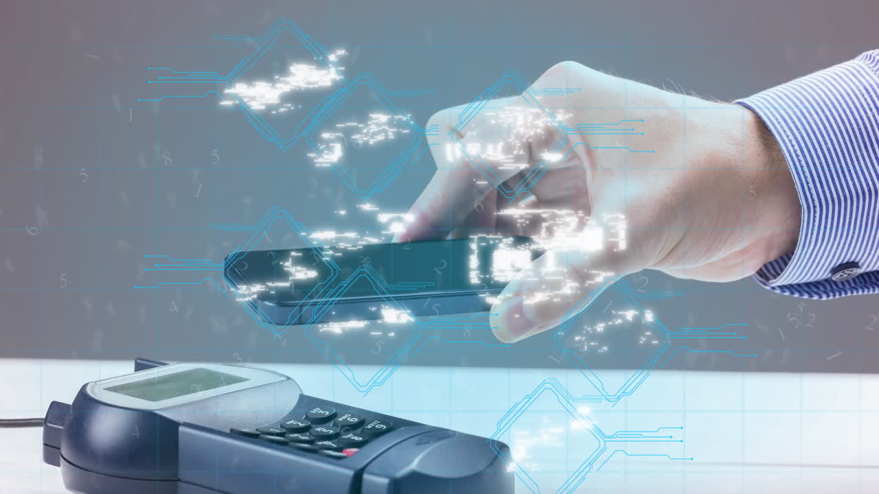 스마트폰과 결제 단말기를 통한 와이파이 아이콘의 애니메이션